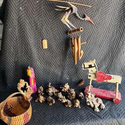 “Beasties of the Kingdom” by John Raya, Native & Eagle Sculpture, Crane Windchime – Mixed Decor Lot