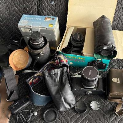 Vintage Camera Lot – Minolta XG-1, Chinon CM-5, Assorted Lenses, Cases & Accessories