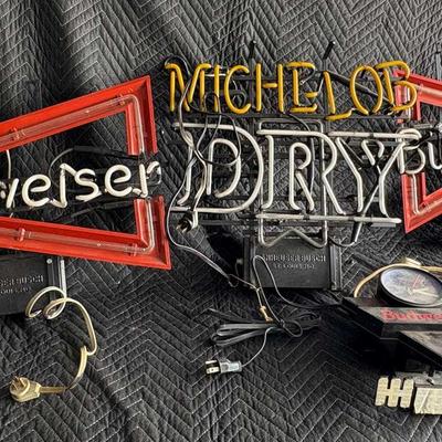 Vintage Neon Bar Signs – Budweiser & Michelob Dry