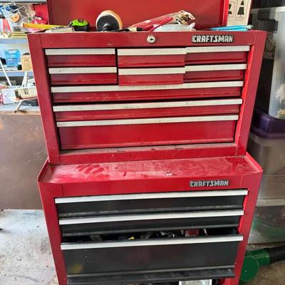 Craftsman Tool Chest 49x 27 with Hand Tools, Power Tool Parts, and Hardware