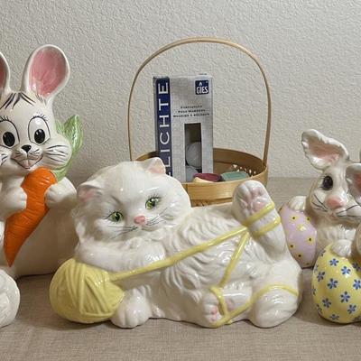 Ceramic Easy Bunnies A Super Adorable Cat And A Basket