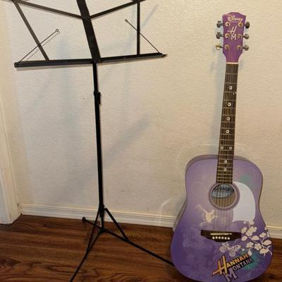 Hannah Montana Designed Acoustic Guitar By Washburn, And Music Stand 