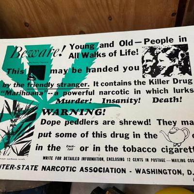 Vintage  marijuana cardboard sign 