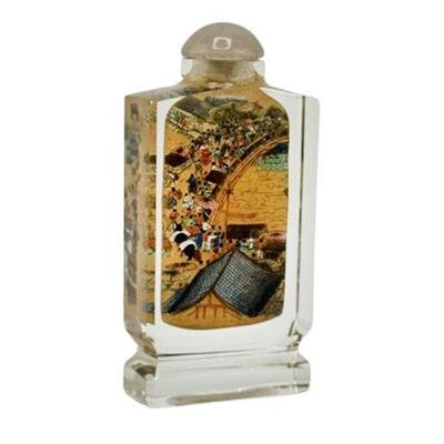 Lot 051   
Vintage Chinese Reverse Hand Painted Boat Scenes Snuff Bottle with Stopper