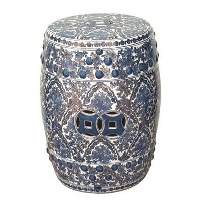 Lot 026   
Chinese Porcelain Blue, and Gold on White Garden Stool