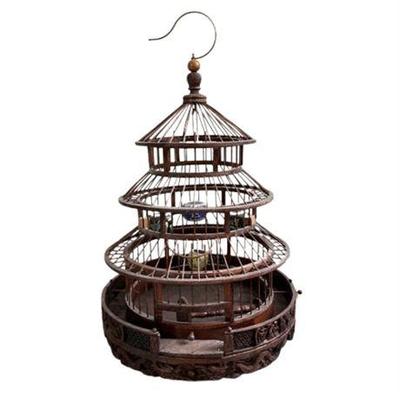 Lot 134   
Chinese Wicker Birdcage with Porcelain Water/Food Bowls