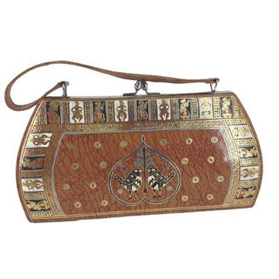 Lot 191  
Vintage USSR Reticule Leather and Gold Embossed Handbag
