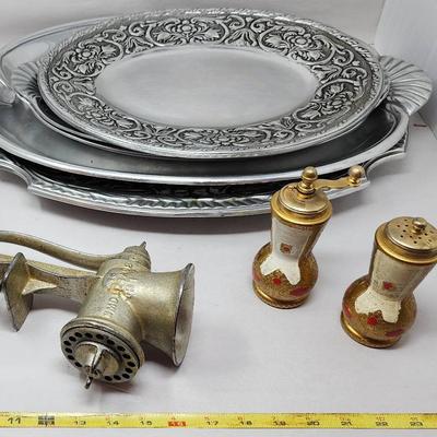 Vintage Wilton- Armetale Dishes, Keystone- Meat Grinder, Italian Salt And Pepper