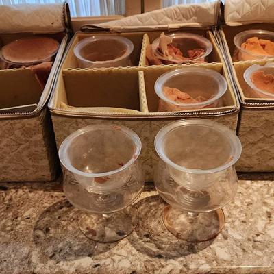 Vintage Etched Shrimp Cocktail Stemmed Glassware Set