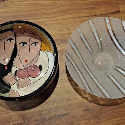 Decorative Bowls:  Handpainted Ceramic and Contemporary Glasax Frosted Glass