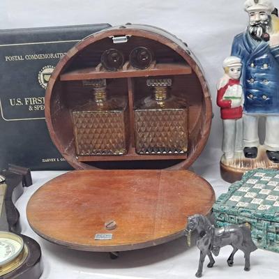 Mid Century and Vintage Collectibles: Tilso Barware; Jim Beam Bottle; First Day Postal; and More