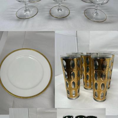 Gold-Rimmed Glass & Dinnerware