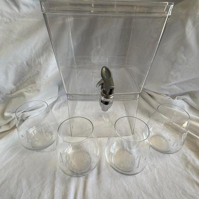Plastic Drink Dispenser With Ice Bucket Base And Glasses 