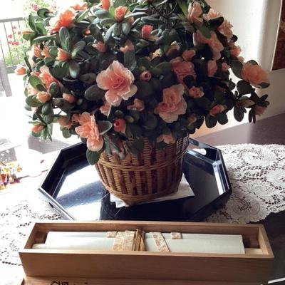 Serving Tray, Silk Flowers And Mystery Scroll 