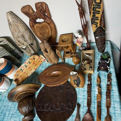 Lot Of Primitive Hand Carved Wood Decor