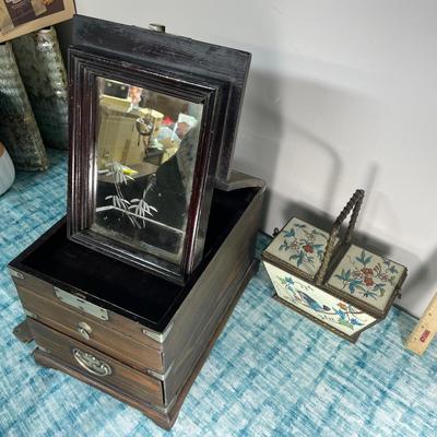 Antique Vanity Case And Metal Basket