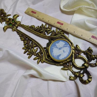 Vintage brass and porcelain wall hanging