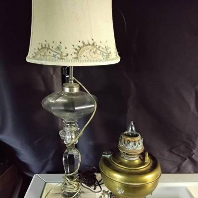 Two Electrified Antique Oil Lamps 