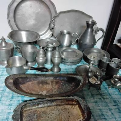 Large Lot Of Pewter And Silverplate