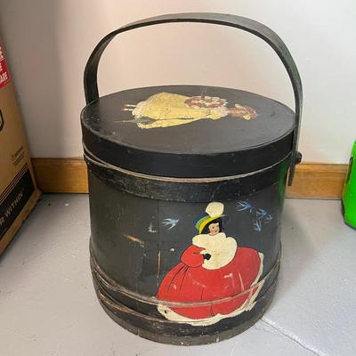 Vintage Hand Painted Wooden Bucket 