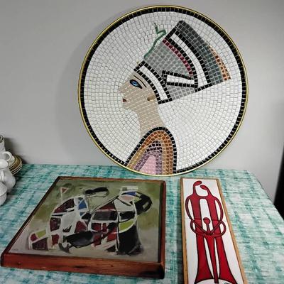 Two Pieces Of Mid Century Tile Artwork And Original Painting 