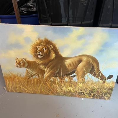 Hand Painted Lion Painting On Canvas