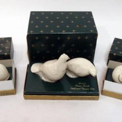 Sale Photo Thumbnail #157: 1157	LENOX CHINA SALT & PEPPER SHAKERS *GAME BIRDS* & *ESCARGOT* 3 SETS TOTAL
