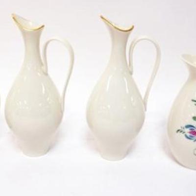 Sale Photo Thumbnail #74: 1074	LENOX CHINA GROUP OF ASSORTED 6 VINTAGE PITCHERS , 3 GREEN MARKED, TALLEST APPROXIMATELY 9 1/2 IN
