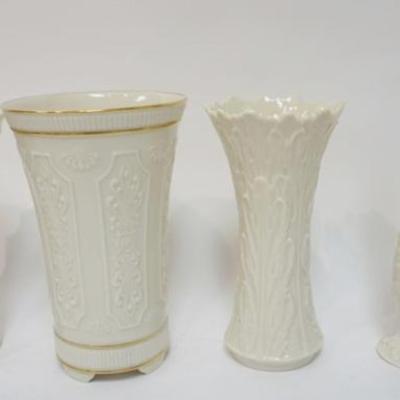 Sale Photo Thumbnail #82: 1082	LENOX CHINA GROUP OF 5 ASSORTED VASES AND BUD VASES, INCLUDING 1 SET, TALLEST APPROXIMATELY 11 IN
