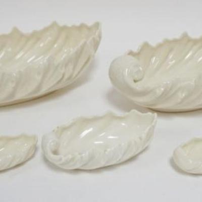 Sale Photo Thumbnail #43: 1043	7 VINTAGE LENOX CHINA ANCANTHUS LEAF BOWLS , 3 SIZES ALL GREEN MARKED, LARGEST APPROXIMATELY  9 IN X 5 IN X 3 IN
