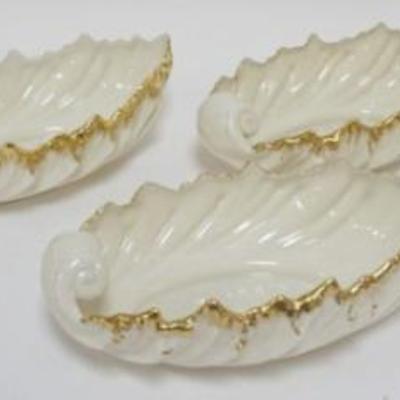 Sale Photo Thumbnail #41: 1041	5 VINTAGE LENOX CHINA ANCANTHUS LEAF BOWLS HAND DECORATED  WITH 24K GILT RIMS, APPROXIMATELY  9 IN X 5 IN X 3 IN
