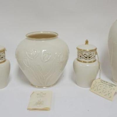 Sale Photo Thumbnail #35: 1035	LENOX CHINA ASSORTMENT INCLUDING 2 MASTERPIECE LARGE VASES, MASTERPIECE GLOBE VASE AND 3 POMPEII  COVERED JARS, TALLEST APPROXIMATELY 10 IN
