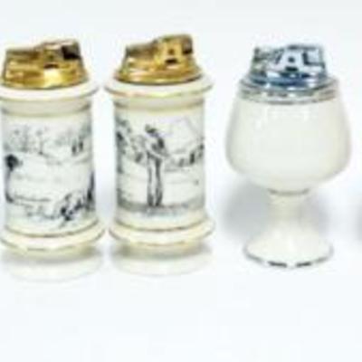 Sale Photo Thumbnail #36: 1036	11 ASSORTED LENOX CHINA LIGHTERS, SOME DECORATED WITH HUNTING SCENES, PHEASANTS, AND FLOWERS, TALLEST 5 IN
