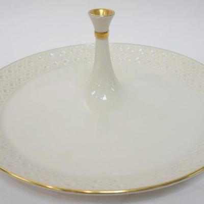 Sale Photo Thumbnail #78: 1078	LENOX CHINA CENTER HANDLED SERVING DISH HAND DECORATED WITH 24K GOLD RIM, APPROXIMATELY 12 IN DIAMETER
