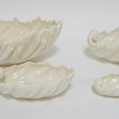 Sale Photo Thumbnail #44: 1044	VINTAGE LENOX CHINA ANCANTHUS LEAF BOWLS , NEST OF 4  ALL GREEN MARKED, LARGEST APPROXIMATELY  9 IN X 5 IN X 3 IN
