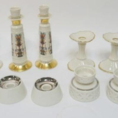 Sale Photo Thumbnail #69: 1069	LENOX CHINA ASSORTED CANDLESTICK SETS, LARGEST APPROXIMATELY 8 1/2 IN H, 1 GREEN MARKED
