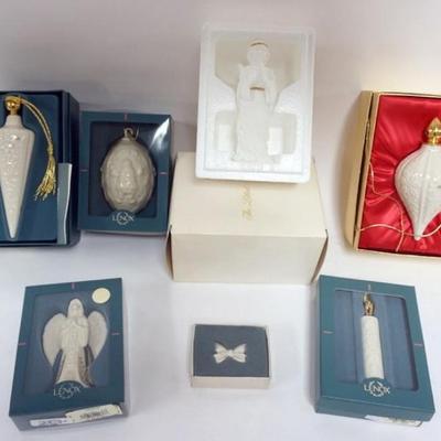 Sale Photo Thumbnail #97: 1097	LENOX CHINA CHRISTMAS ORNAMENT ASSORTMENT, 8 INCLUDING ANNUALS, TEAR DROP, ANGEL, AND OTHERS

