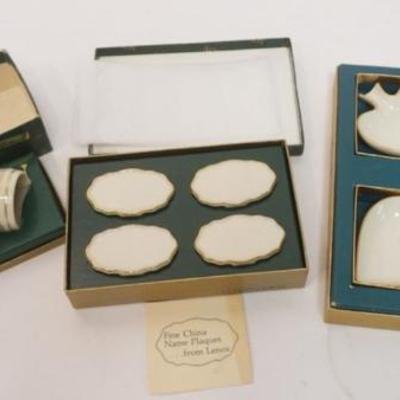 Sale Photo Thumbnail #159: 1159	LENOX CHINA GROUP OF NAPKIN RINGS, NAME PLAQUES, MONTE CARLO TRAY SET

