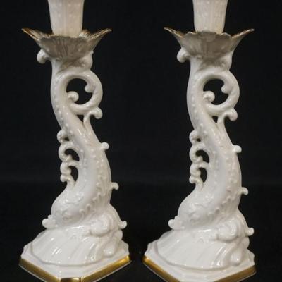 Sale Photo Thumbnail #22: 1022	LENOX CHINA,DOLPHIN CANDLESTICKS, 24K HAND DECORATED, APPROXIMATELY 10 IN H
