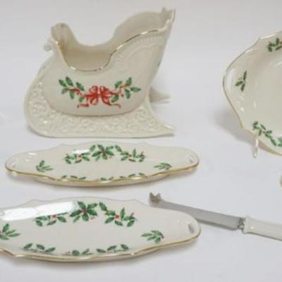 Sale Photo Thumbnail #19: 1019	LENOX CHINA, HOLIDAY ASSORTMENT  INCLUDING SLEIGH, BELLS, ORNAMENTS, SNACK DISHES,  TALLEST APPROXIMATELY 8 IN H
