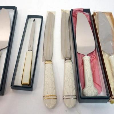 Sale Photo Thumbnail #137: 1137	LENOX CHINA GROUP OF 6 ASSORTED CAKE KNIVES, SERVERS & LETTER OPENER
