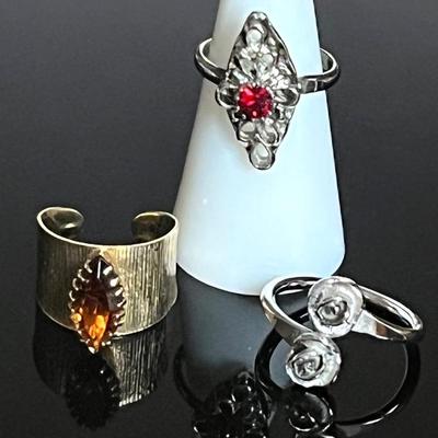 Sarah Coventry Rings (2) with Edwardian Style Red Stone Ring