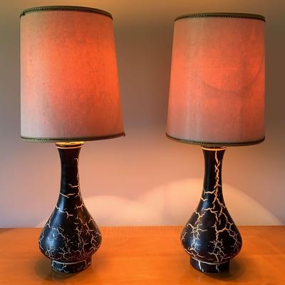 MCM Pair Of Black And Tan Ceramic Lamps