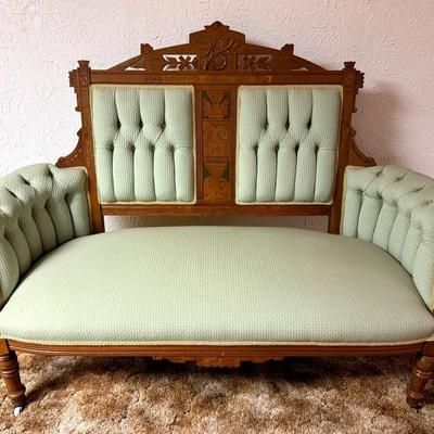 Antique Eastlake Style Upholstered Settee Or Love Seat