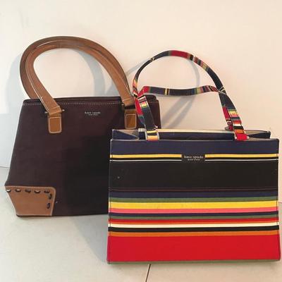 Vintage Kate Spade Brown Suede Bag With Kate Spade Multicolored Striped Canvas Bag