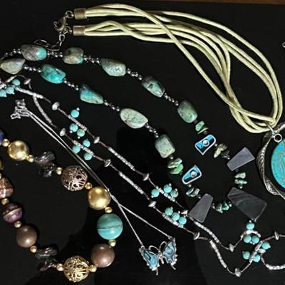 Sterling Silver Turquoise Necklace with Stone Beaded Jewelry 