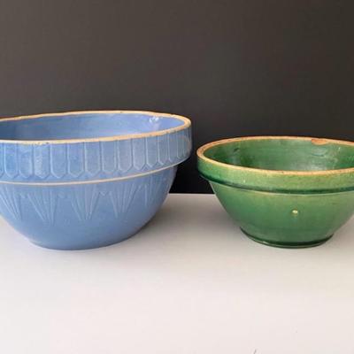 Vintage Hull 421 Stoneware Bowl With Blue Crock Bowl 