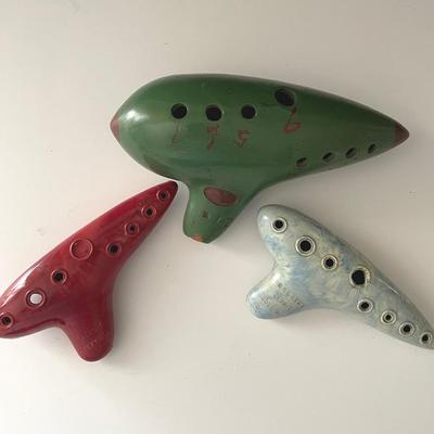 Vintage G.B. Ocarina Clay “Sweet Potato” Green Flute With Two Alto Flutes