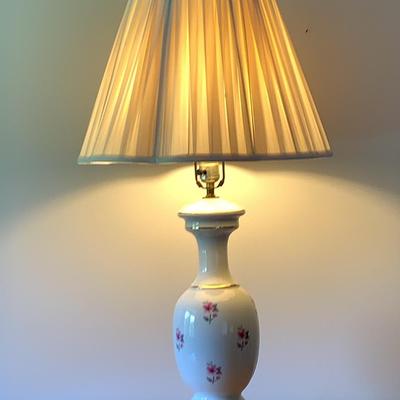 Floral Ceramic Table Lamp With Brasstone Base And Gold Trim