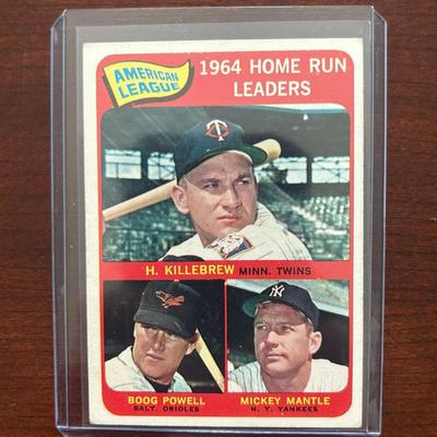 1965 Topps Baseball Card. Home Run Leaders, Mickey Mantle, Harmon Killebrew, Boog Power # 3